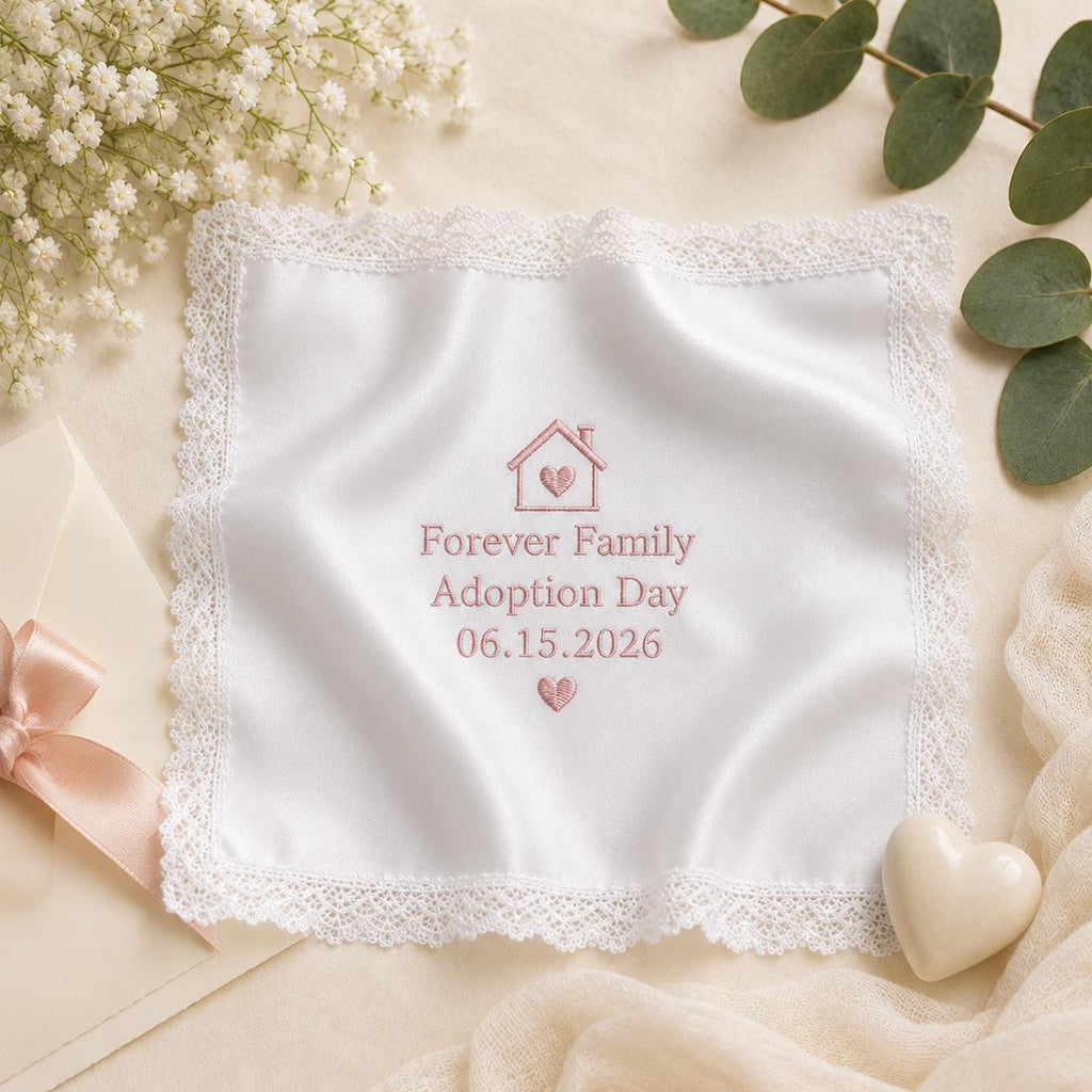Personalized Adoption Day Handkerchief, Custom Embroidered Family Hanky, Forever Family Keepsake Gift