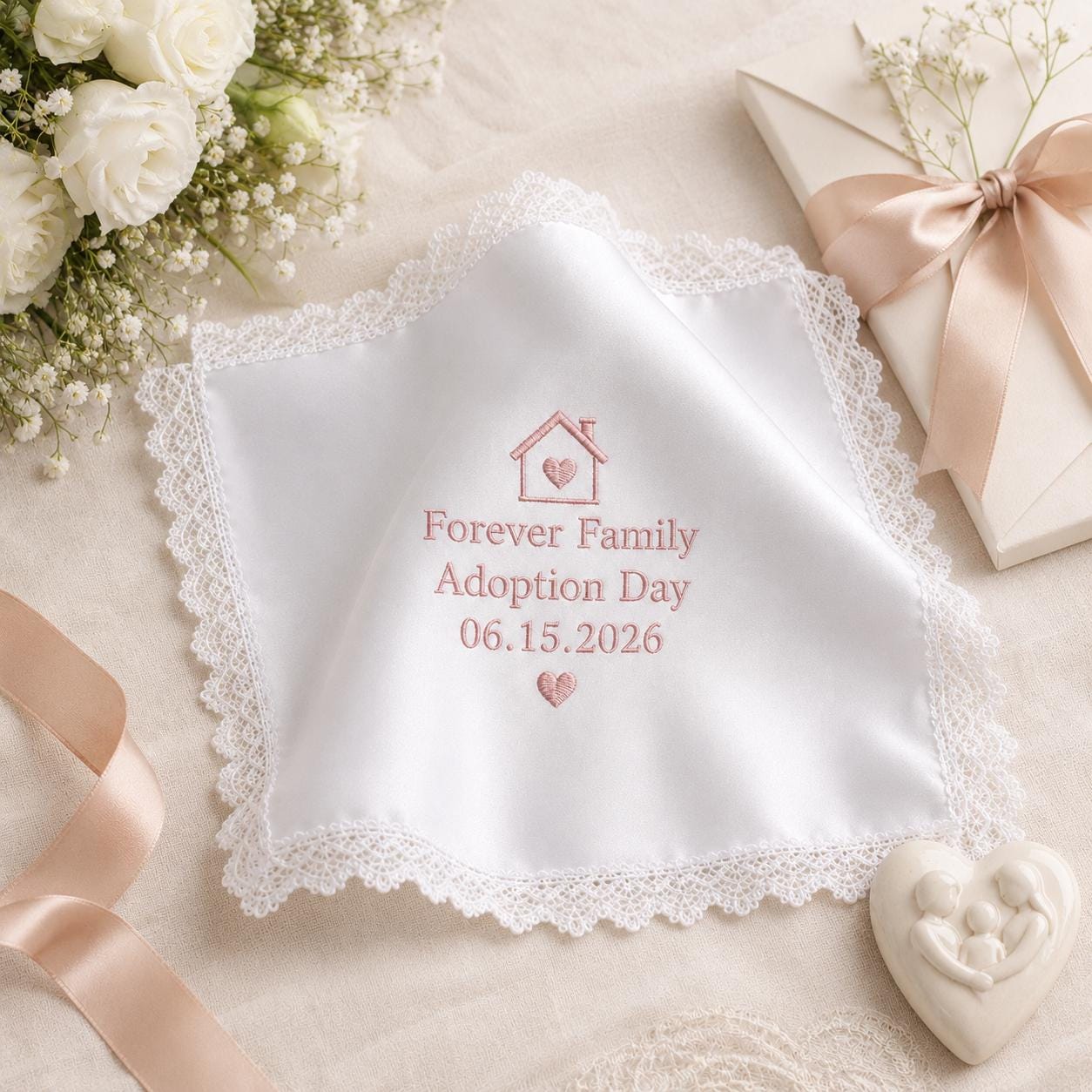 Personalized Adoption Day Handkerchief, Custom Embroidered Family Hanky, Forever Family Keepsake Gift