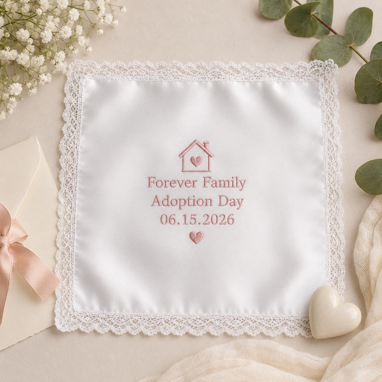 Personalized Adoption Day Handkerchief, Custom Embroidered Family Hanky, Forever Family Keepsake Gift