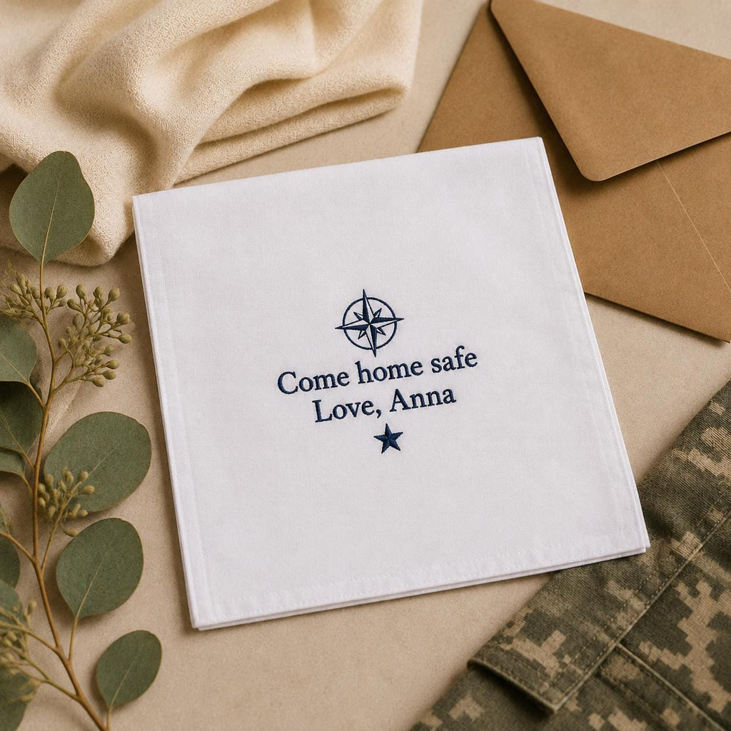Personalized Military Handkerchief, Custom Embroidered Come Home Safe Hanky, Deployment Gift