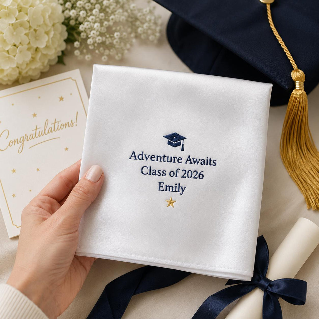Personalized Graduation Handkerchief, Custom Embroidered Class of 2026 Hanky, Graduate Keepsake Gift