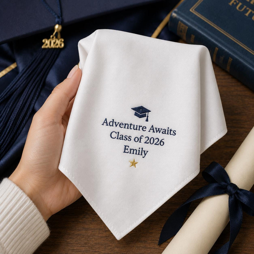 Personalized Graduation Handkerchief, Custom Embroidered Class of 2026 Hanky, Graduate Keepsake Gift
