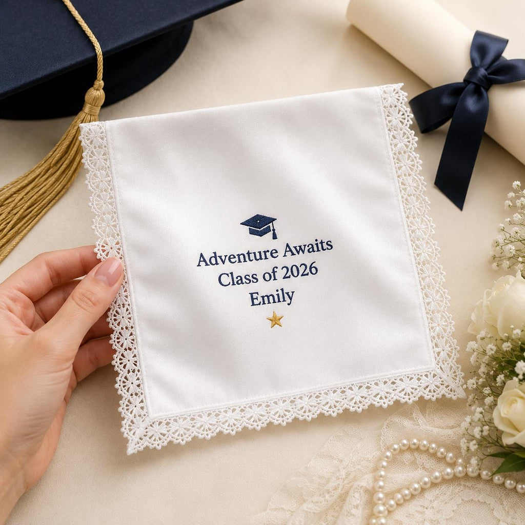 Personalized Graduation Handkerchief, Custom Embroidered Class of 2026 Hanky, Graduate Keepsake Gift