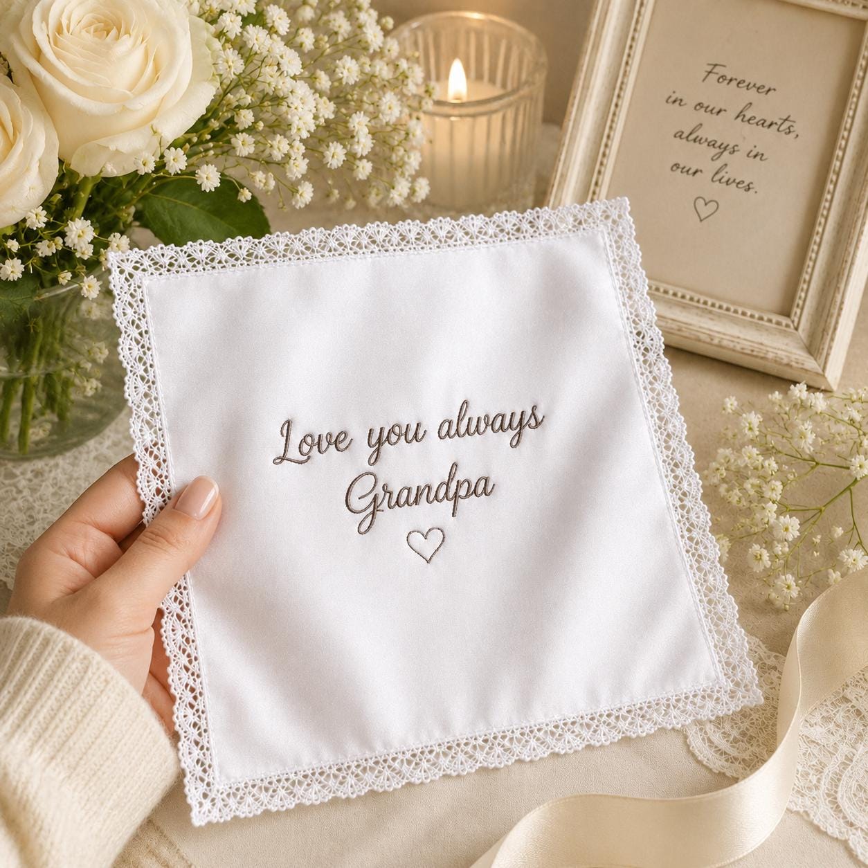 Personalized Grandpa Handkerchief, Custom Embroidered Memorial Hanky, Grandfather Keepsake Gift