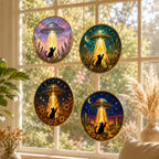 UFO Cat Stained Glass Suncatcher, Alien Cat Window Hanging Decor, Golden Frame Funny Cat Lover – product photo 7