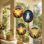 UFO Cat Stained Glass Suncatcher, Alien Cat Window Hanging Decor, Golden Frame Space Cat Lover – product photo 9