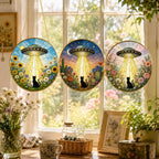 UFO Cat Stained Glass Suncatcher, Alien Cat Window Hanging Decor, Golden Frame Space Cat Lover – product photo 6