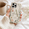 Birth Flower Phone Case, Personalized Initial Name Case, Custom Floral Month Gift For Her