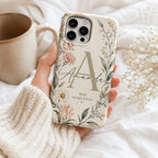 Birth Flower Phone Case, Personalized Initial Name Case, Custom Floral Month Gift For Her