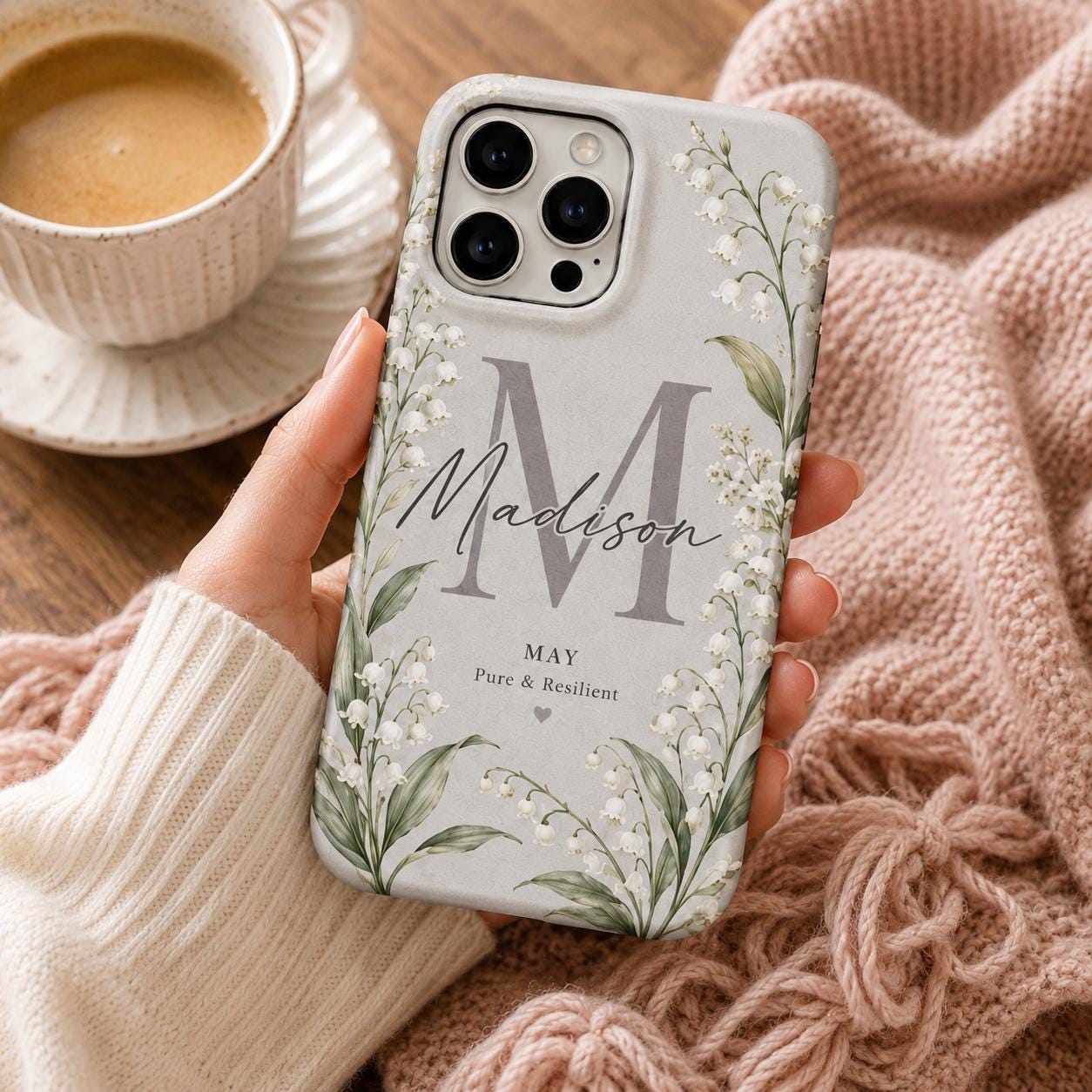 Birth Flower Phone Case, Personalized Initial Name Case, Custom Floral Month Gift For Her