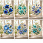 Blue Floral Stained Glass Suncatcher, Golden Frame Flower Window Hanging Decor – product photo 2