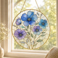 Blue Floral Stained Glass Suncatcher, Golden Frame Botanical Window Hanging Decor, Elegant Flower Gift for - product image 1