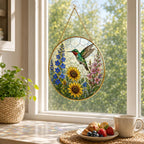 Hummingbird Suncatcher, Floral Window Hanging, Glass Bird Art – product photo 5