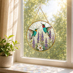 Hummingbird Suncatcher, Floral Window Hanging, Glass Bird Art – product photo 6