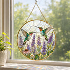 Hummingbird Suncatcher, Floral Window Hanging, Glass Bird Art – main product view