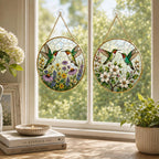 Hummingbird Suncatcher, Floral Window Hanging, Glass Bird Art – product photo 8