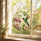 Hummingbird Suncatcher, Floral Window Hanging, Glass Bird Art – product photo 10