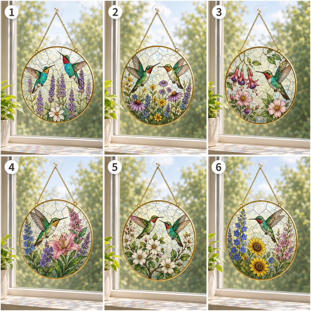 Hummingbird Suncatcher, Floral Window Hanging, Glass Bird Art - product image 2
