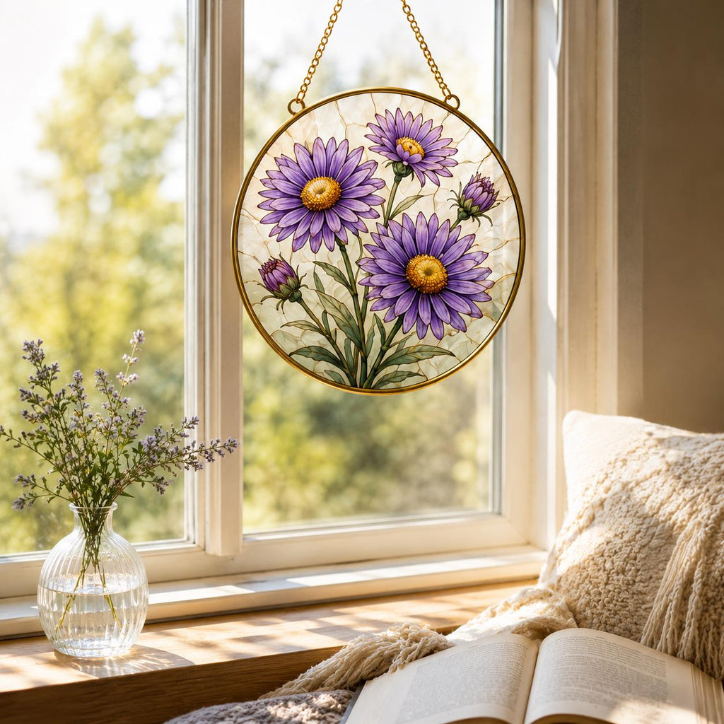 Birth Month Flower Stained Glass Suncatcher, Golden Frame Floral Window Hanging Decor, Personalized - product image 8