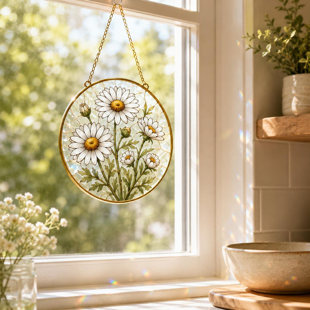Birth Month Flower Stained Glass Suncatcher, Golden Frame Floral Window Hanging Decor, Personalized - product image 9