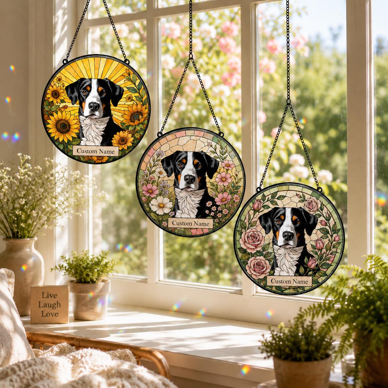 Custom Dog Portrait Stained Glass Suncatcher, Personalized Pet Photo Window Hanging, Dog Memorial Gift for - product image 7