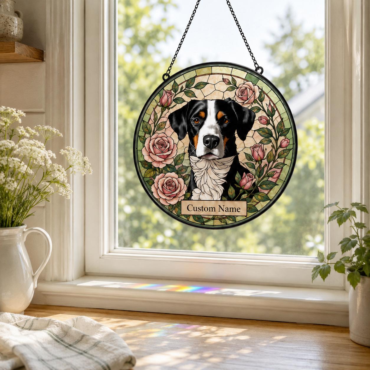 Custom Dog Portrait Stained Glass Suncatcher, Personalized Pet Photo Window Hanging, Dog Memorial Gift for - product image 5