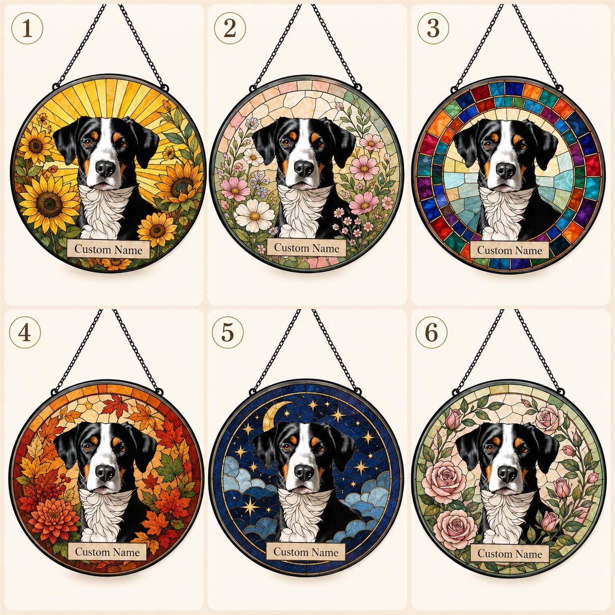 Custom Dog Portrait Stained Glass Suncatcher, Personalized Pet Photo Window Hanging, Dog Memorial Gift for - product image 2