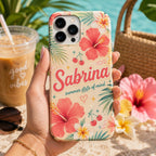 Personalized Tropical Flower Phone Case, Custom Name Summer Case, Hibiscus Floral Vacation Gift