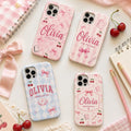 Personalized Name Phone Case, Pink Bow School Girl Era Design
