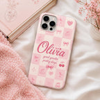 Personalized Name Phone Case, Pink Bow School Girl Era Design