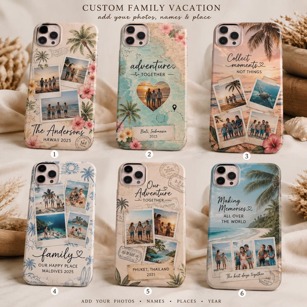 Custom Family Vacation Phone Case, Personalized Photo Collage Case, Travel Memories Gift