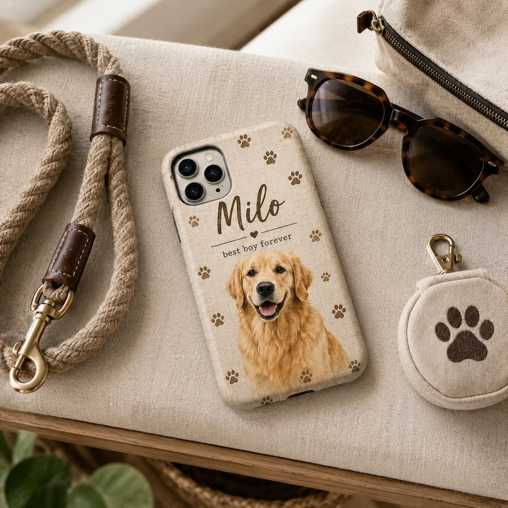 Personalized Pet Photo Phone Case, Custom Dog Portrait, Floral Memorial Gift