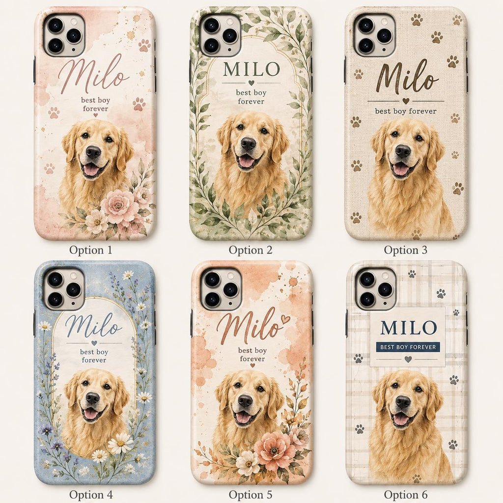 Personalized Pet Photo Phone Case, Custom Dog Portrait, Floral Memorial Gift