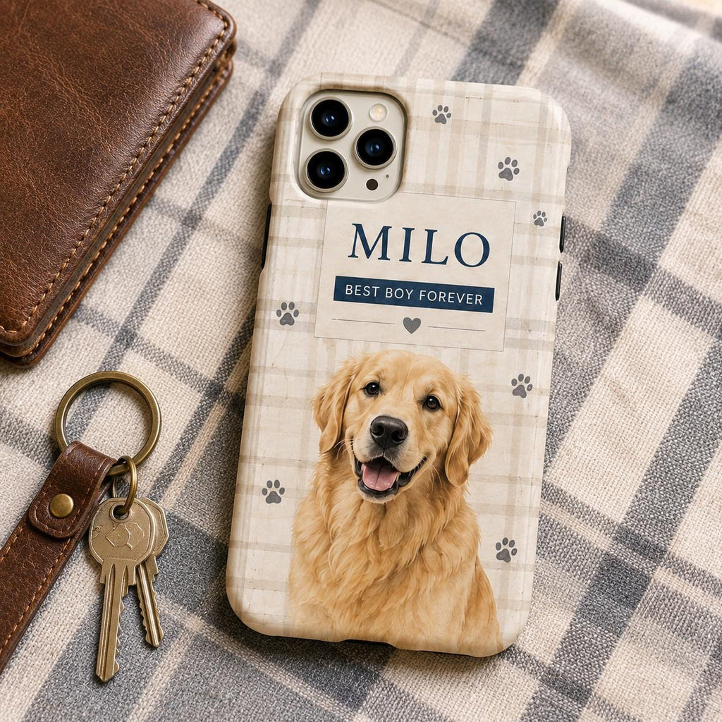 Personalized Pet Photo Phone Case, Custom Dog Portrait, Floral Memorial Gift