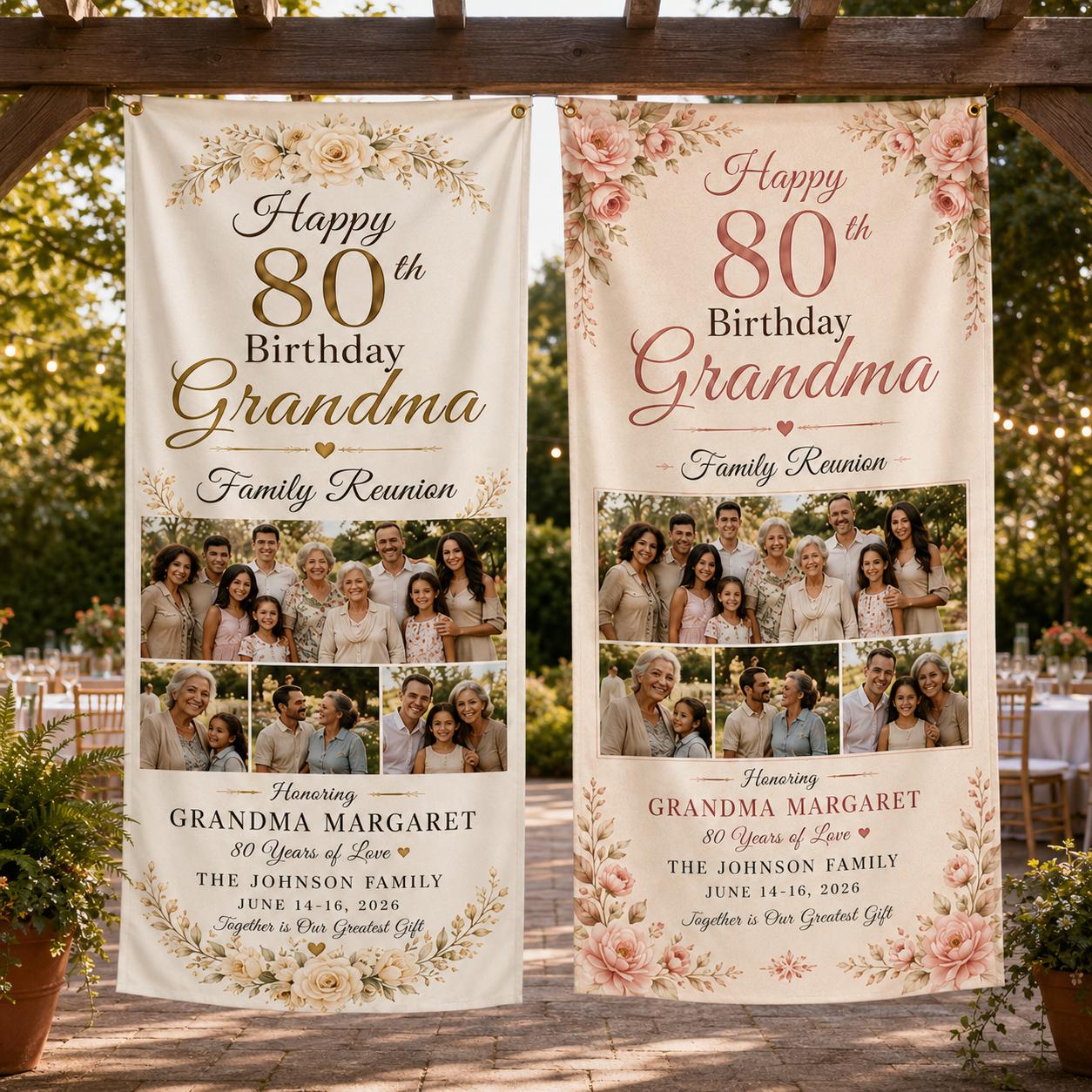 Grandma 80th Birthday Banner, Personalized Family Reunion Photo Banner, Custom Satin Birthday Sign - product image 8