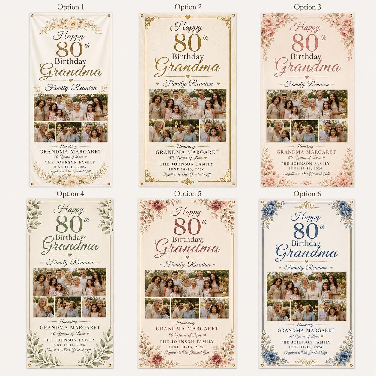 Grandma 80th Birthday Banner, Personalized Family Reunion Photo Banner, Custom Satin Birthday Sign - product image 2