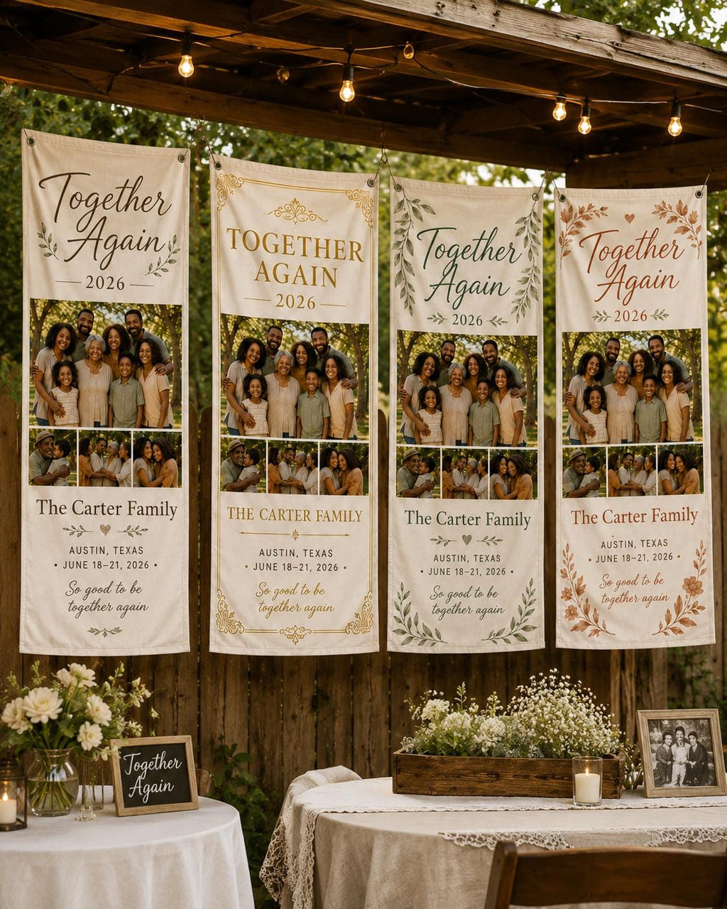 Together Again Family Reunion Banner, Personalized Photo Family Banner, Custom Satin Reunion Sign - product image 8