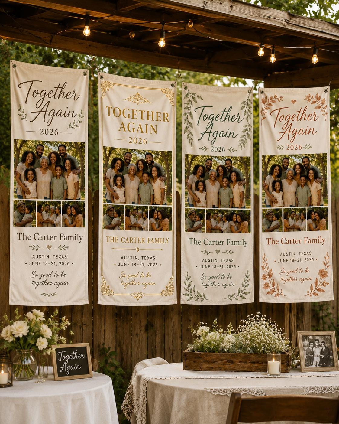 Together Again Family Reunion Banner, Personalized Photo Family Banner, Custom Satin Reunion Sign - product image 8