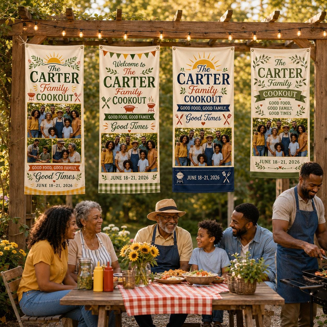 Family Cookout Banner, Personalized Photo Family Reunion Sign, Custom Satin BBQ Party Banner - product image 5