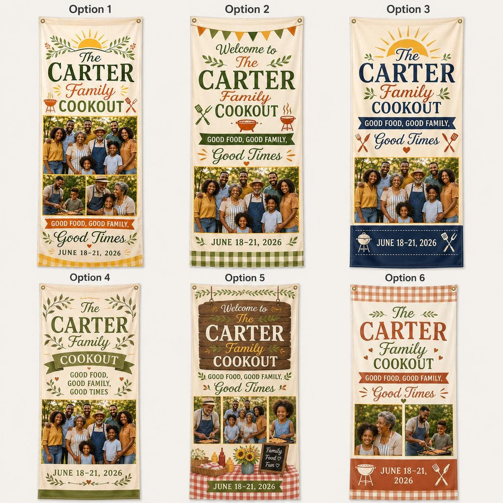 Family Cookout Banner, Personalized Photo Family Reunion Sign, Custom Satin BBQ Party Banner - product image 2