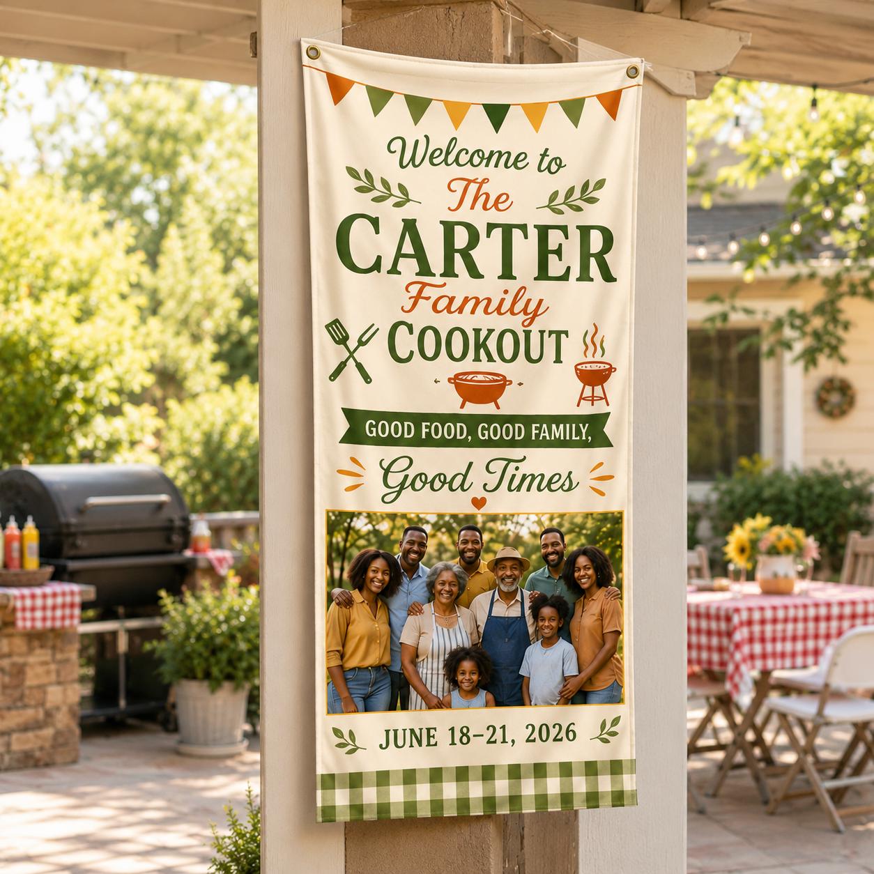 Family Cookout Banner, Personalized Photo Family Reunion Sign, Custom Satin BBQ Party Banner - product image 10