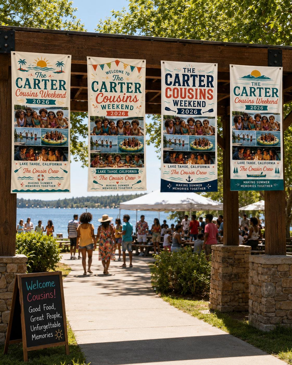 Cousins Weekend Banner, Personalized Photo Family Reunion Sign, Custom Satin Lake Trip Banner - product image 9