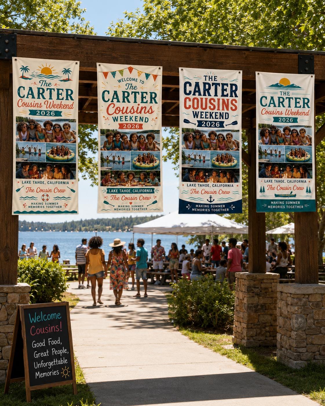 Cousins Weekend Banner, Personalized Photo Family Reunion Sign, Custom Satin Lake Trip Banner - product image 9