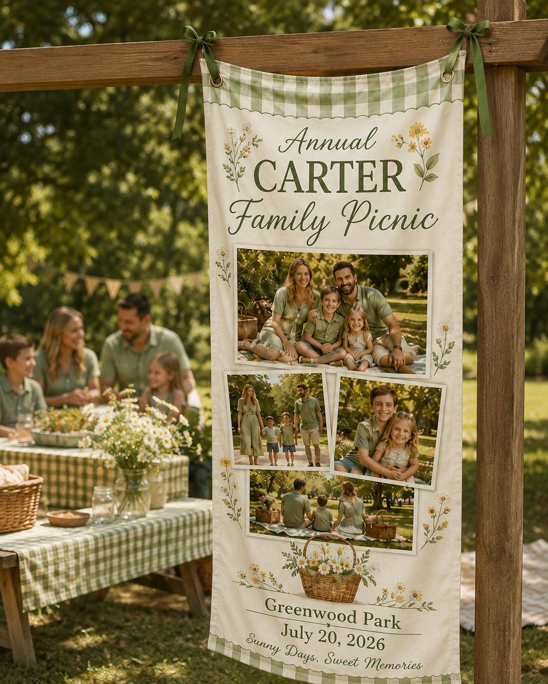 Family Picnic Banner, Personalized Photo Family Reunion Sign, Custom Satin Picnic Party Banner - product image 5