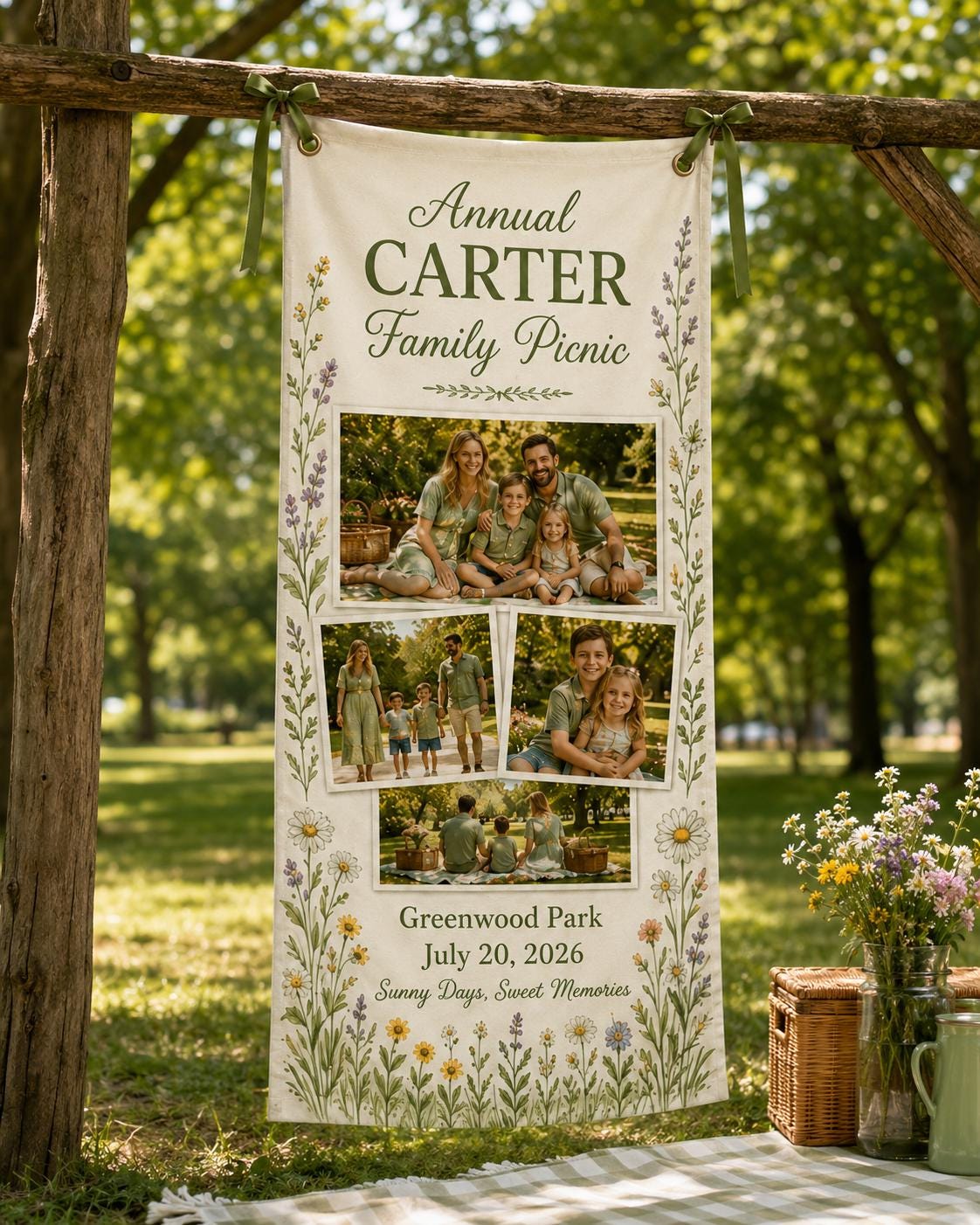 Family Picnic Banner, Personalized Photo Family Reunion Sign, Custom Satin Picnic Party Banner - product image 6