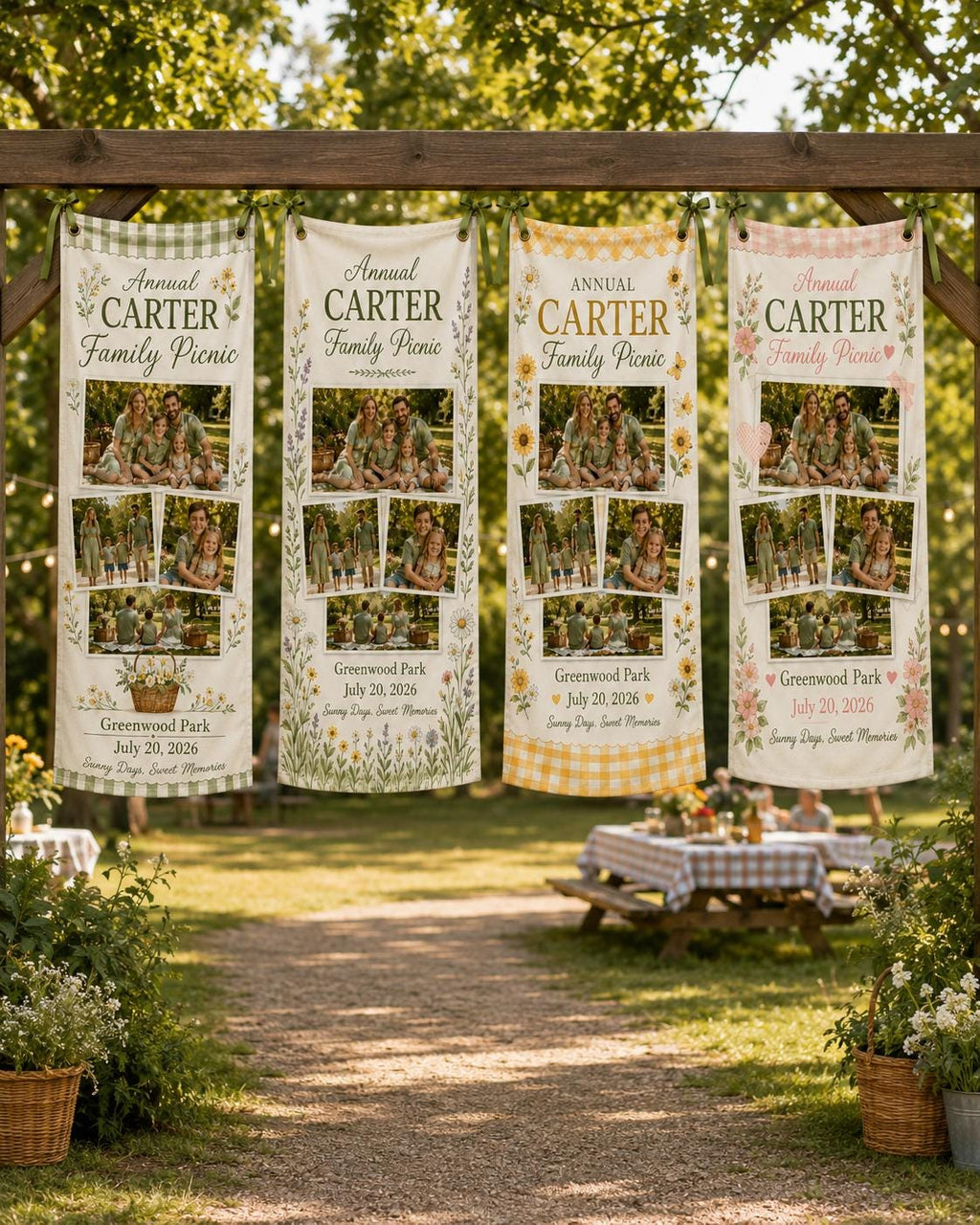 Family Picnic Banner, Personalized Photo Family Reunion Sign, Custom Satin Picnic Party Banner - product image 7