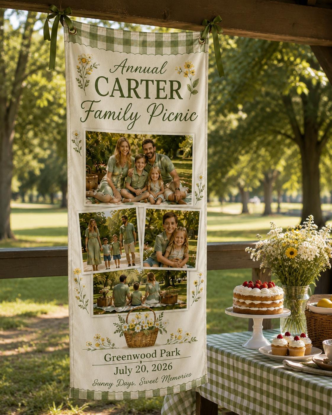Family Picnic Banner, Personalized Photo Family Reunion Sign, Custom Satin Picnic Party Banner - product image 10