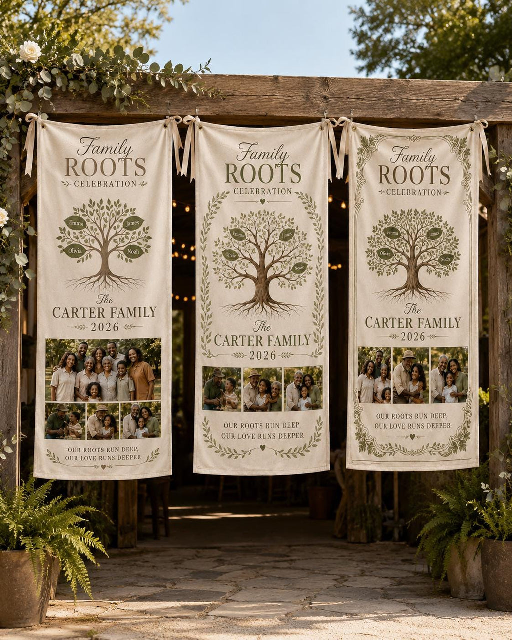 Family Roots Banner, Personalized Family Tree Photo Banner, Custom Satin Family Reunion Sign - product image 4