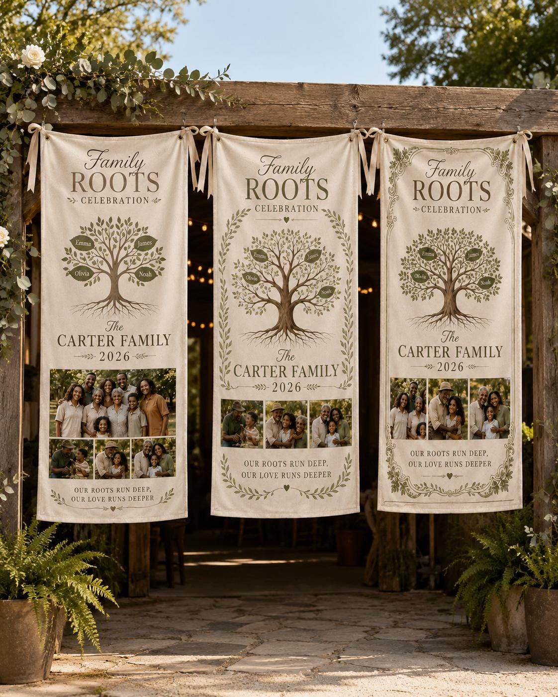 Family Roots Banner, Personalized Family Tree Photo Banner, Custom Satin Family Reunion Sign - product image 4