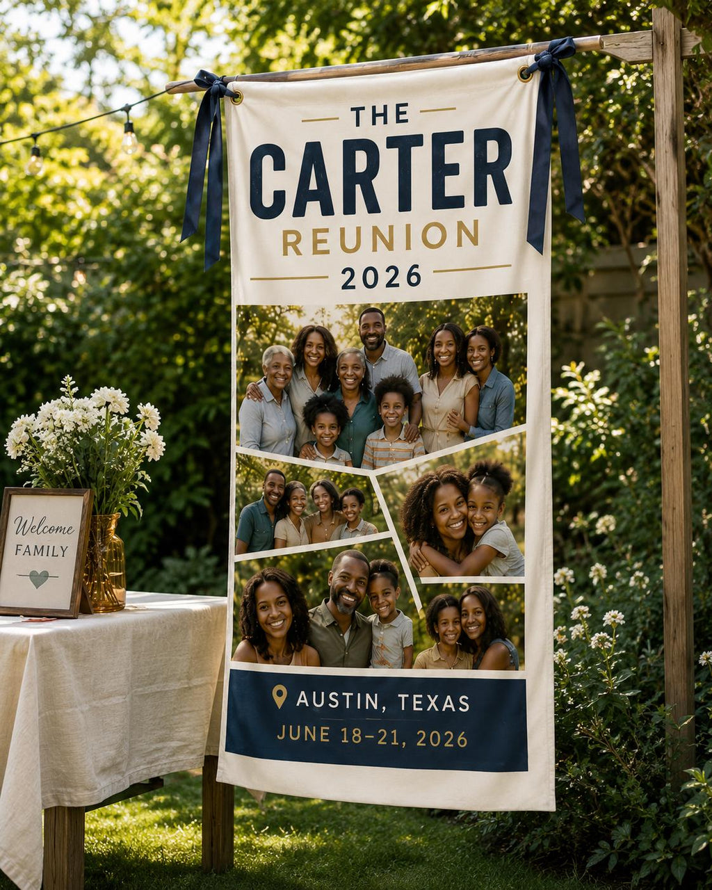 Family Reunion Banner, Personalized Photo Family Sign, Custom Satin Reunion Welcome Banner - product image 5
